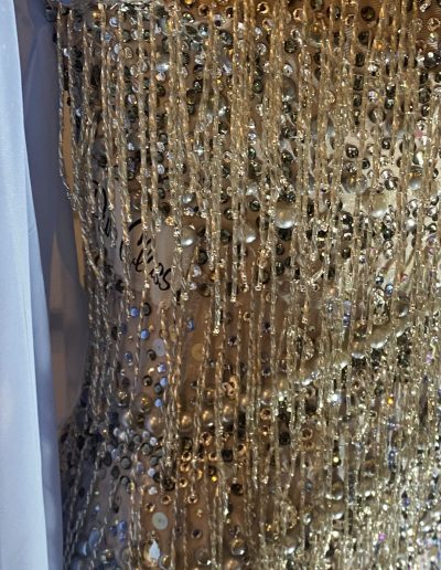 Couture Gown Gold Close Up showing tassles and beads.