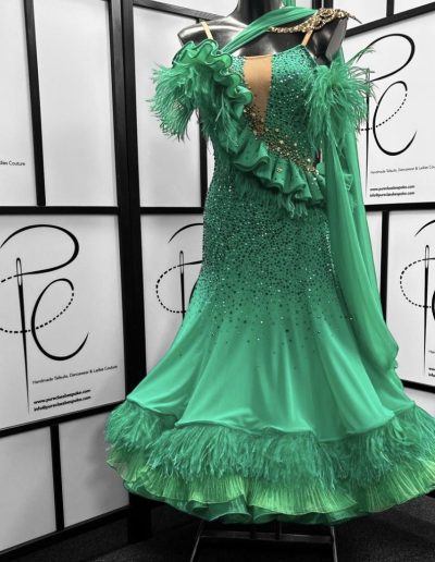 Couture gown green dress, front.